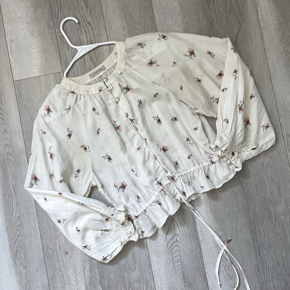 Outerknown Floral Blouse organic cotton silk crop womens Cream xsmall minimalist